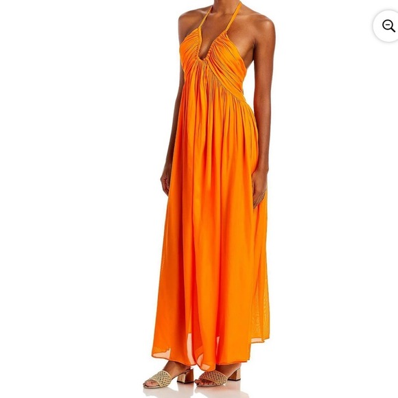 cult gaia Dresses & Skirts - Cult Gaia Sloane Orange Halter Maxi‎ Dress Sz Large Open Back Resort Beach